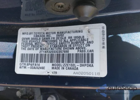 2003 Toyota Matrix Standard из США, поврежденный, VIN 2T1KR32E03C057690